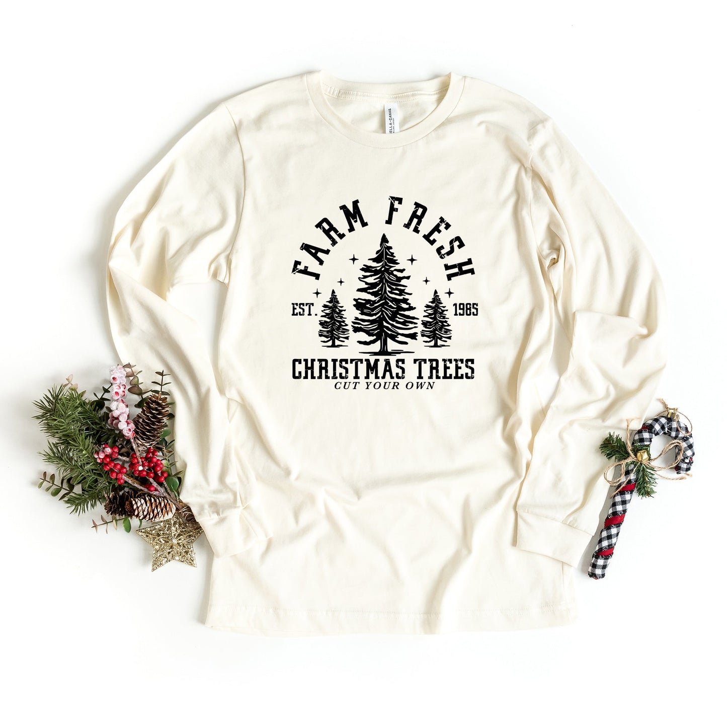 Farm Fresh Christmas Trees Stars | Long Sleeve Crew Neck