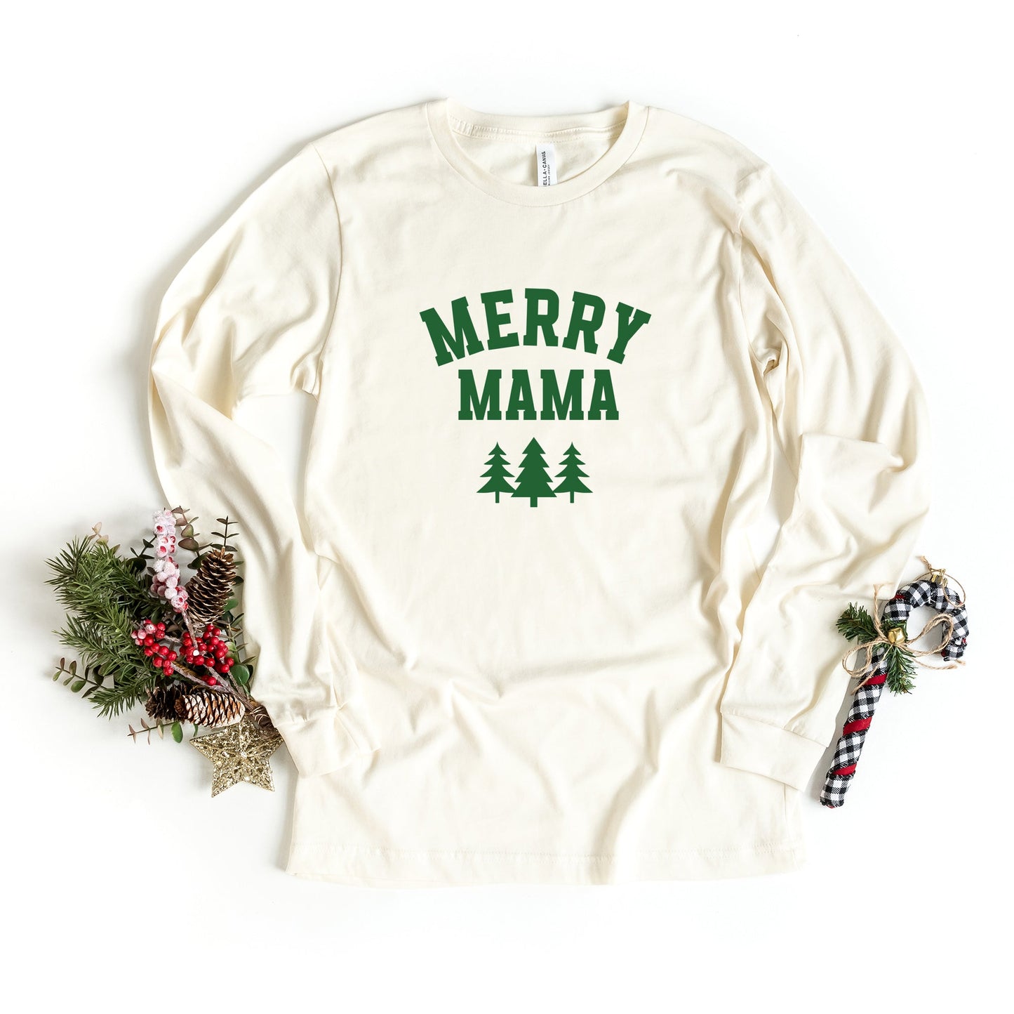 Merry Mama Pine Tree | Long Sleeve Crew Neck