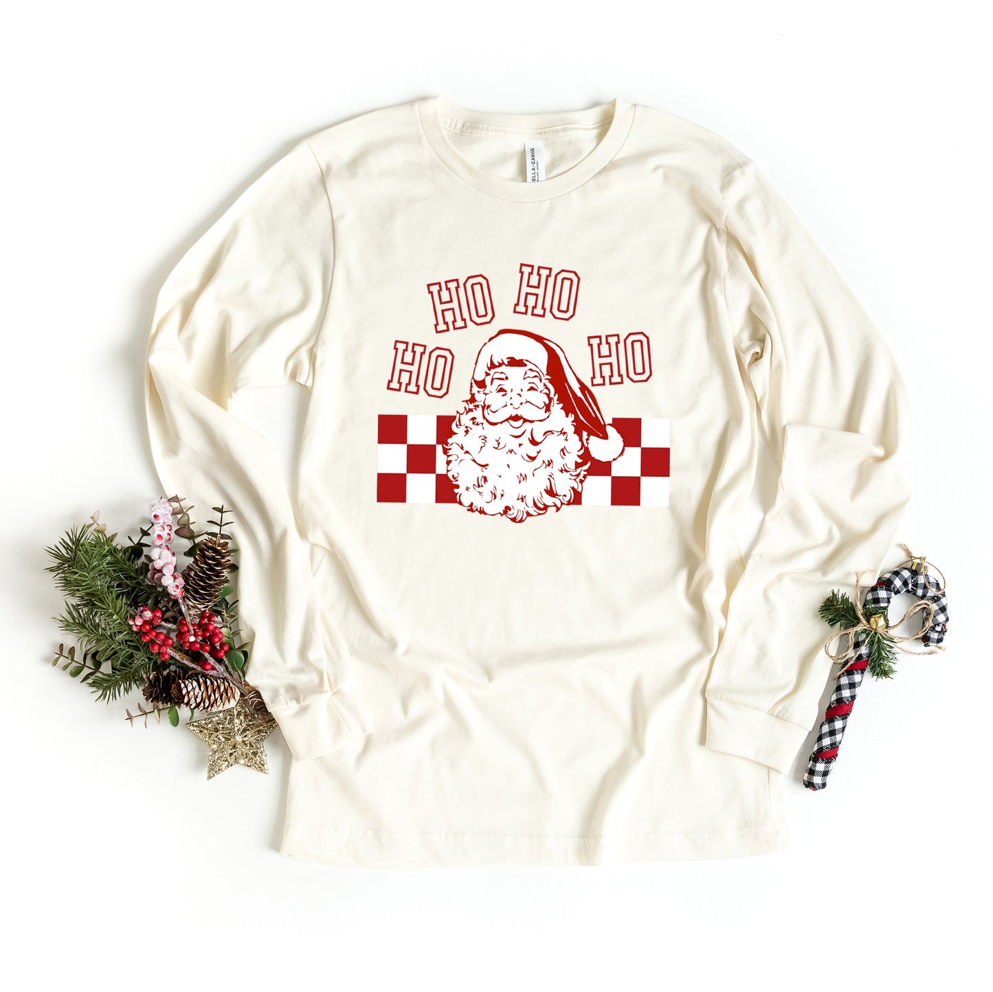 Ho Ho Ho Checkered | Long Sleeve Crew Neck