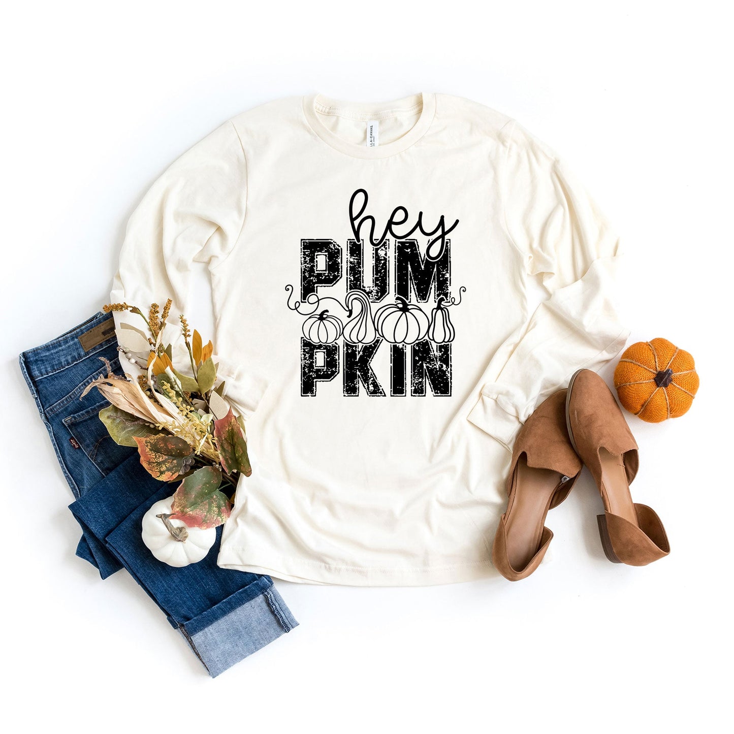 Hey Pumpkin Distressed | Long Sleeve Crew Neck