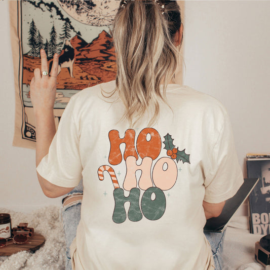 Retro Ho Ho Ho | Front & Back Short Sleeve Graphic Tee
