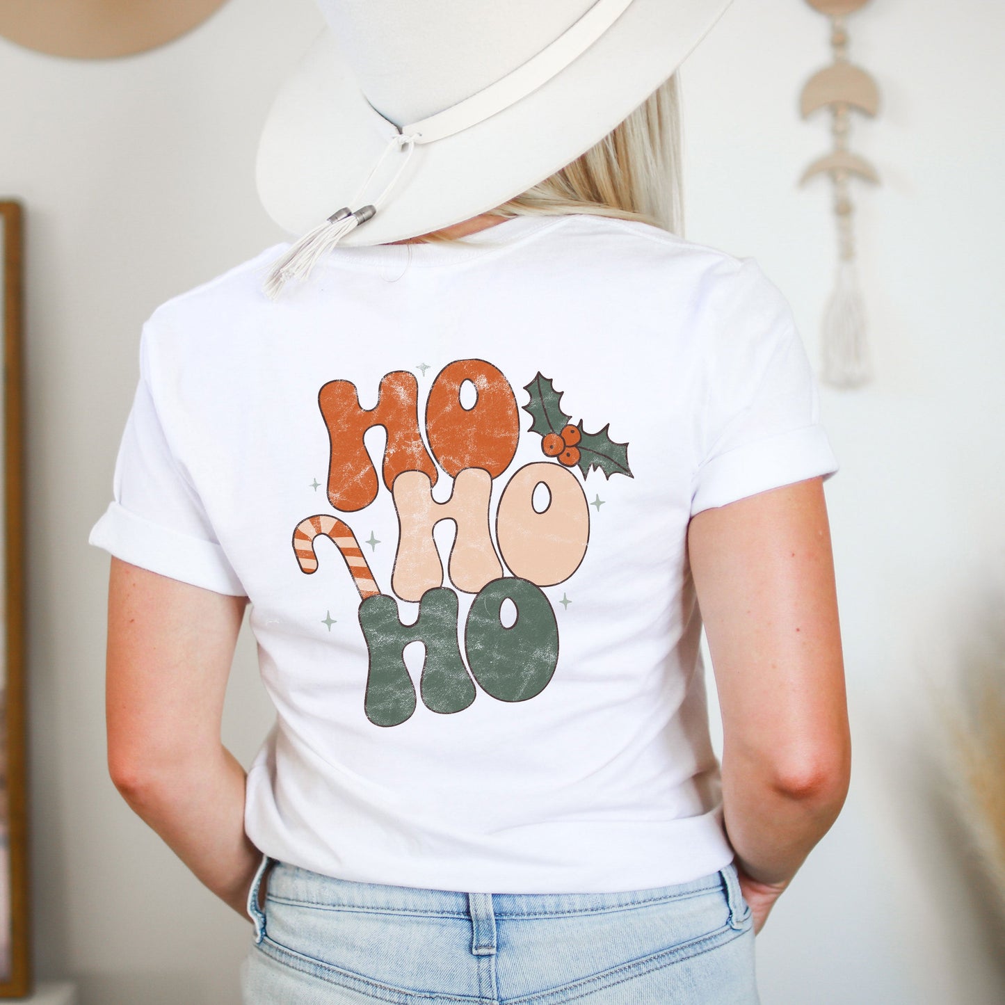 Retro Ho Ho Ho | Front & Back Short Sleeve Graphic Tee