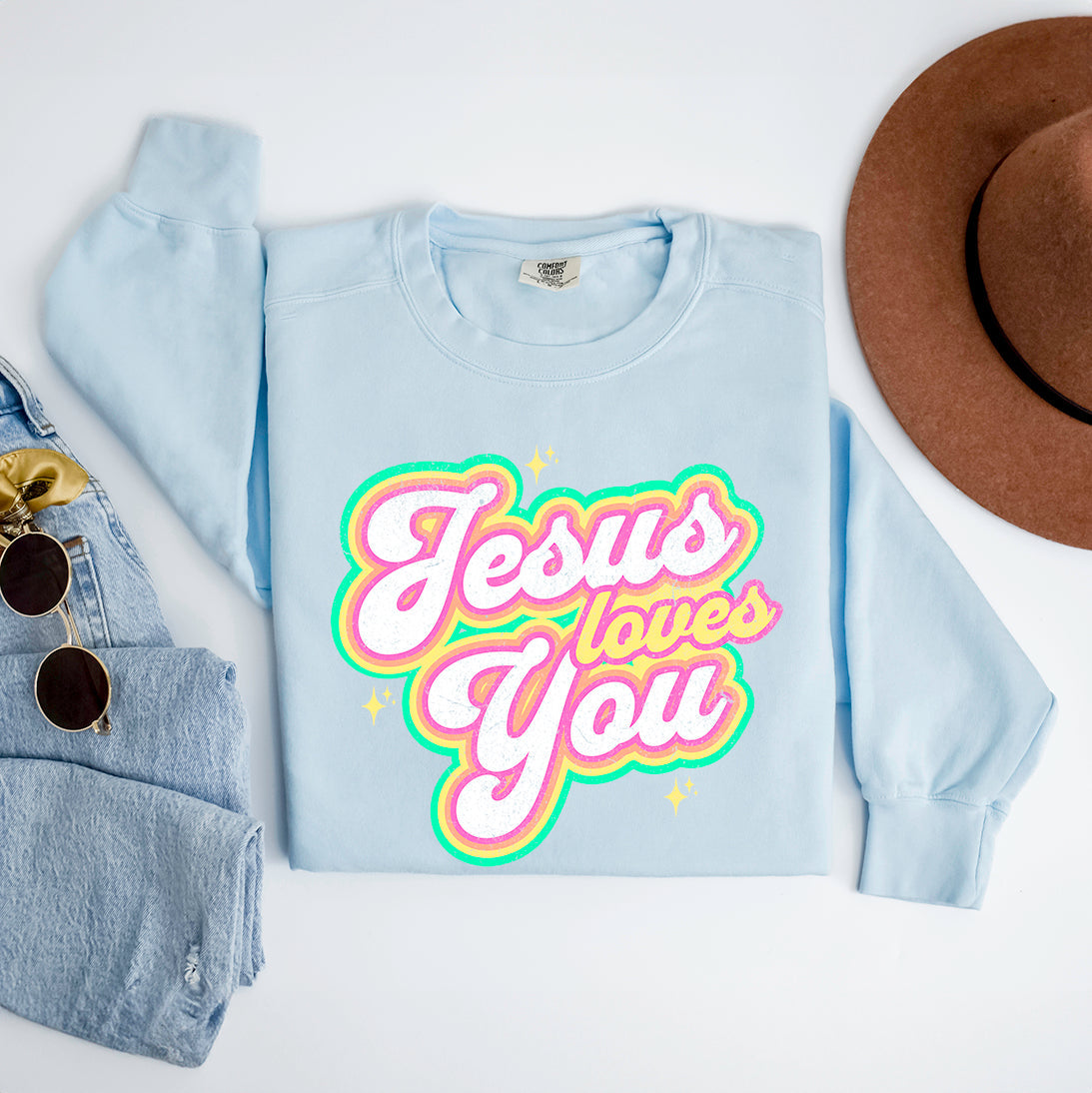 Jesus Loves You Stars | Garment Dyed Sweatshirt