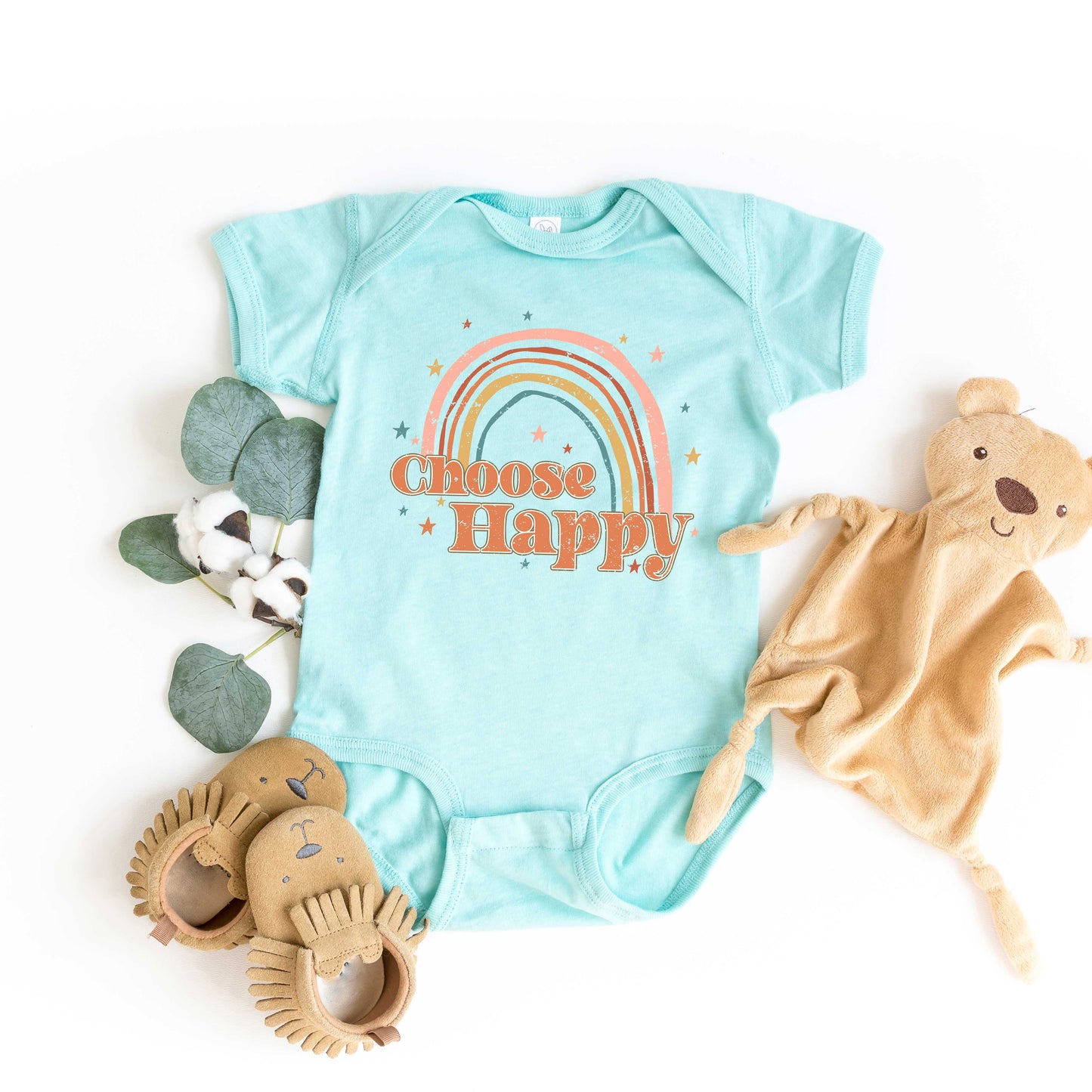 Choose Happy Rainbow | Baby Graphic Short Sleeve Bodysuit