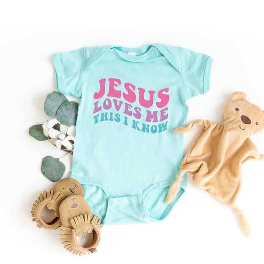 Jesus Loves Me This I Know Wavy | Baby Graphic Short Sleeve Bodysuit