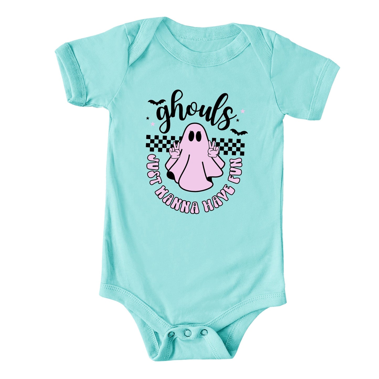 Just Wanna Have Fun Checkered | Baby Graphic Short Sleeve Bodysuit