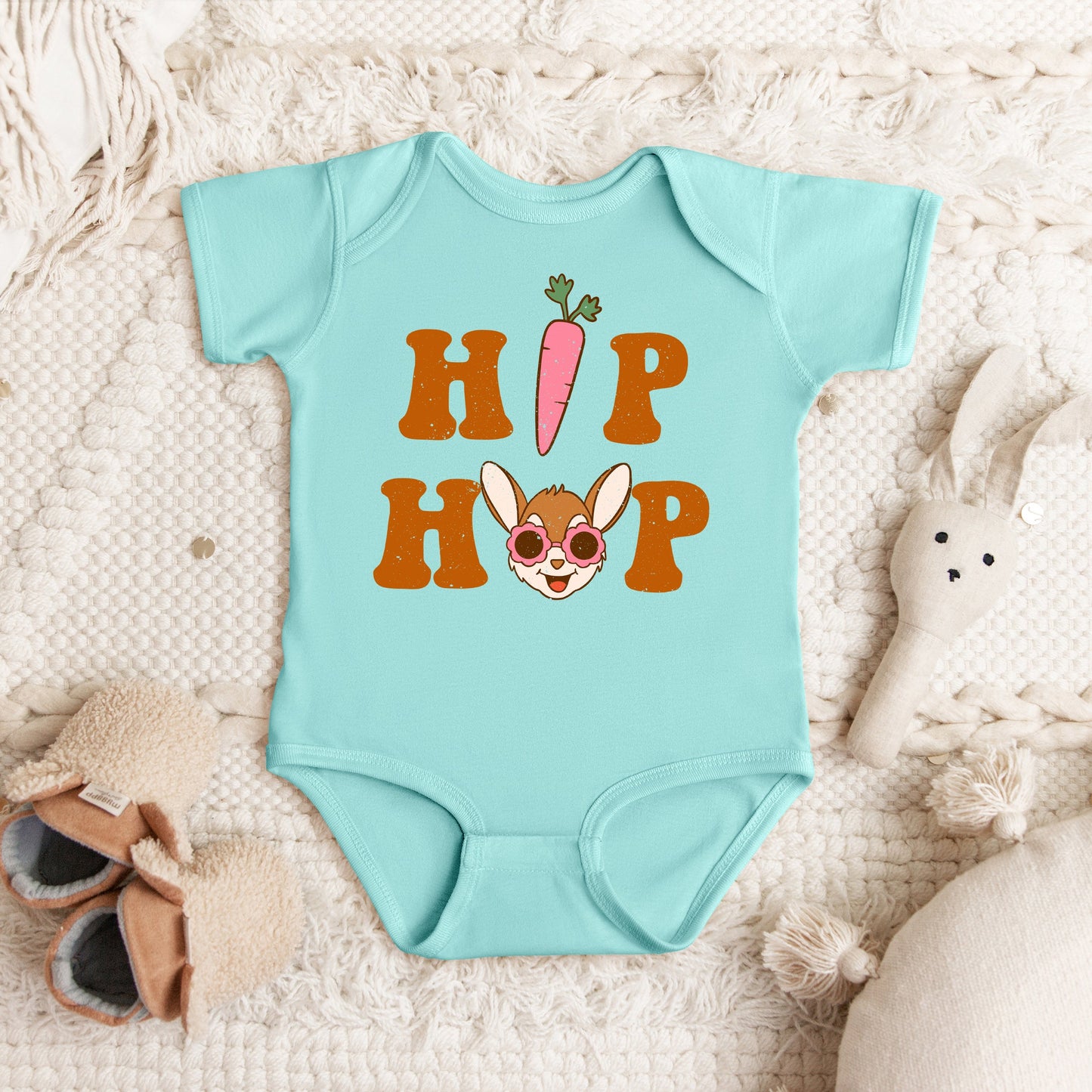 Hip Hop Bunny With Glasses | Baby Graphic Short Sleeve Bodysuit