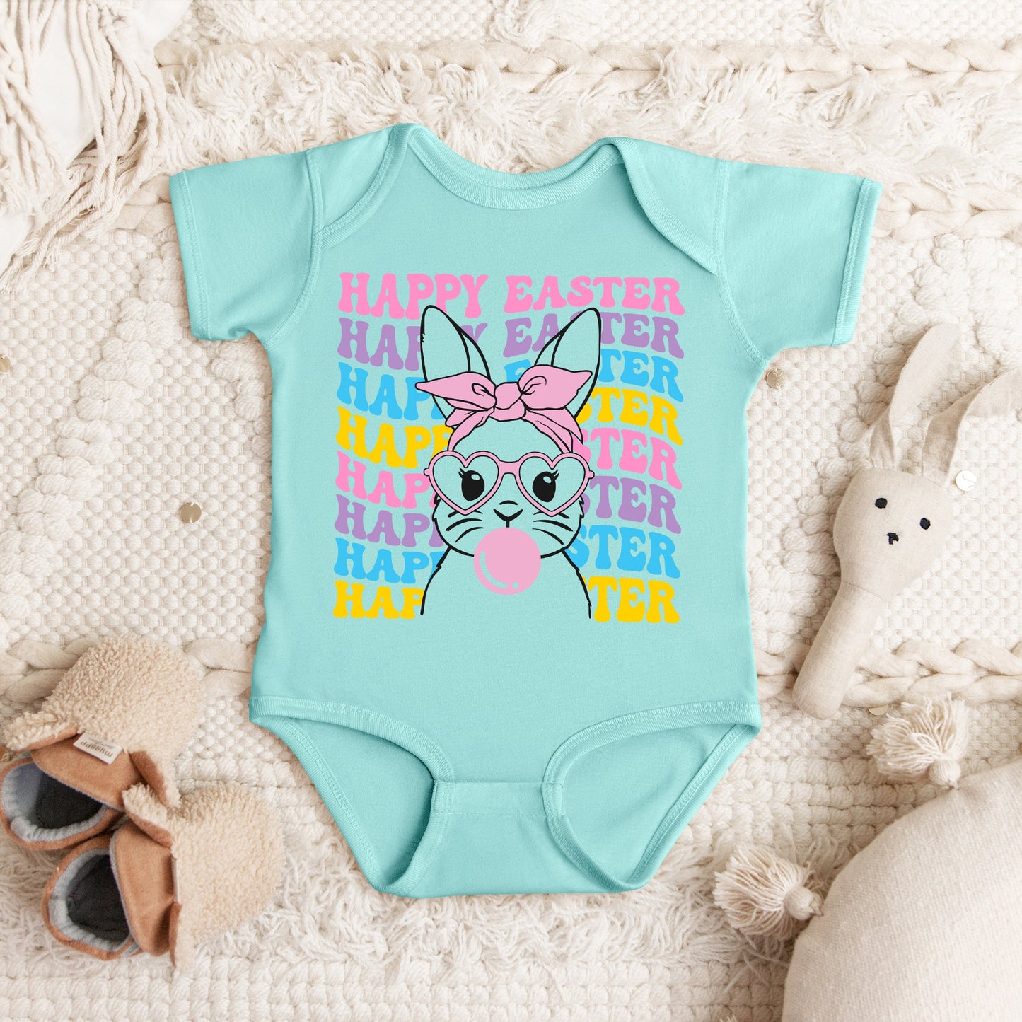 Bubble Gum Bunny Wavy | Baby Graphic Short Sleeve Bodysuit