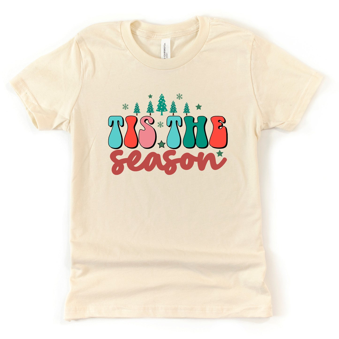 Retro Tis The Season Trees | Youth Short Sleeve Crew Neck