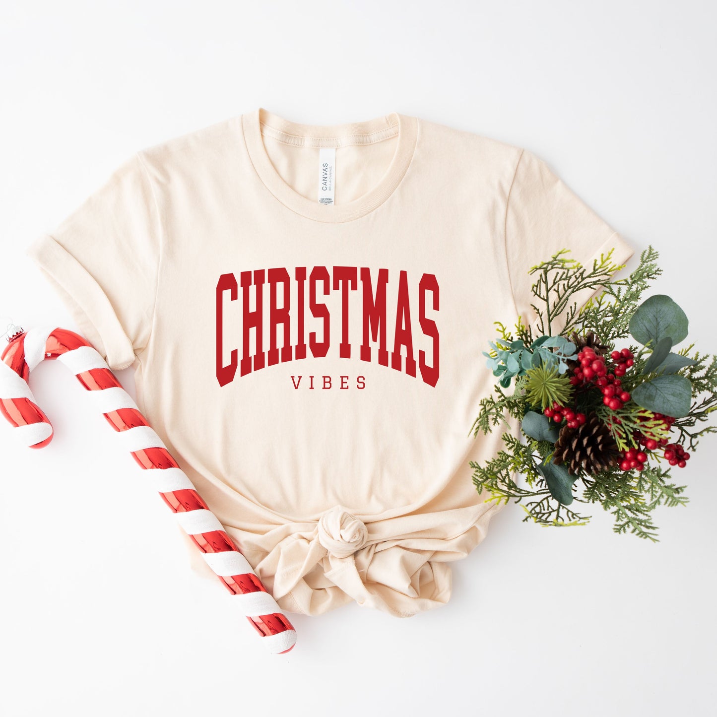 Christmas Vibes Varsity | Short Sleeve Graphic Tee