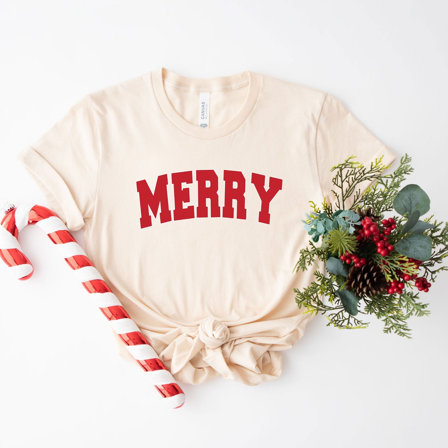 Merry Varsity White Outline | Short Sleeve Graphic Tee