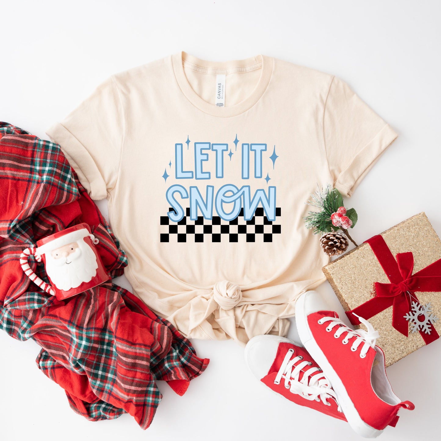 Let It Snow Checkered | Short Sleeve Crew Neck