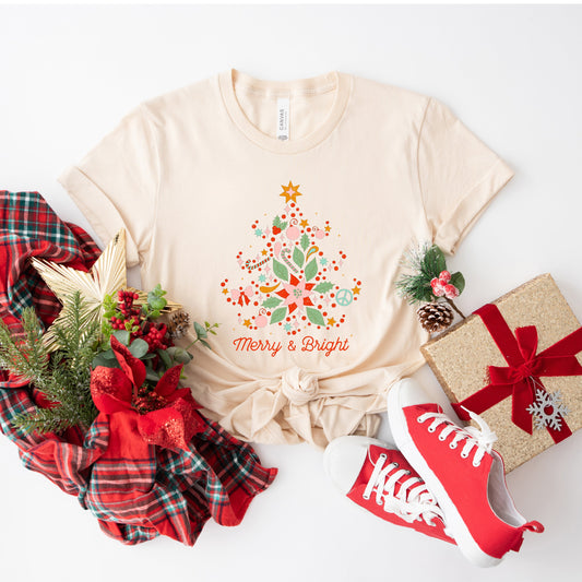 Merry and Bright Tree Grunge | Short Sleeve Crew Neck