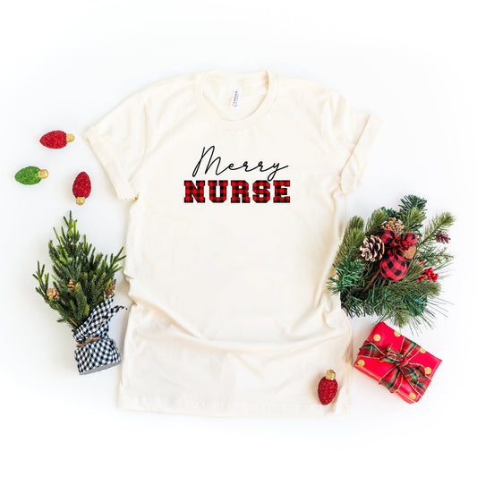 Merry Nurse Buffalo Plaid | Short Sleeve Graphic Tee