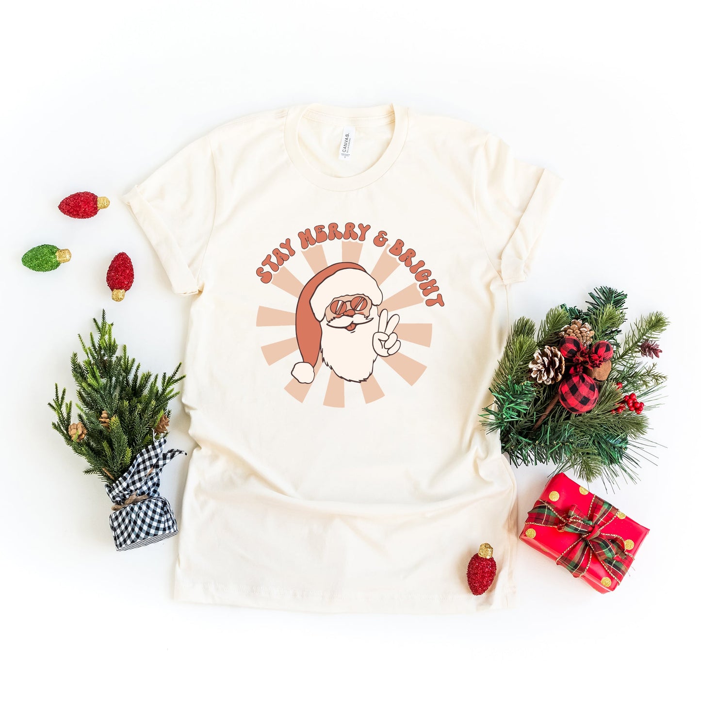 Stay Merry and Bright Santa | Short Sleeve Crew Neck