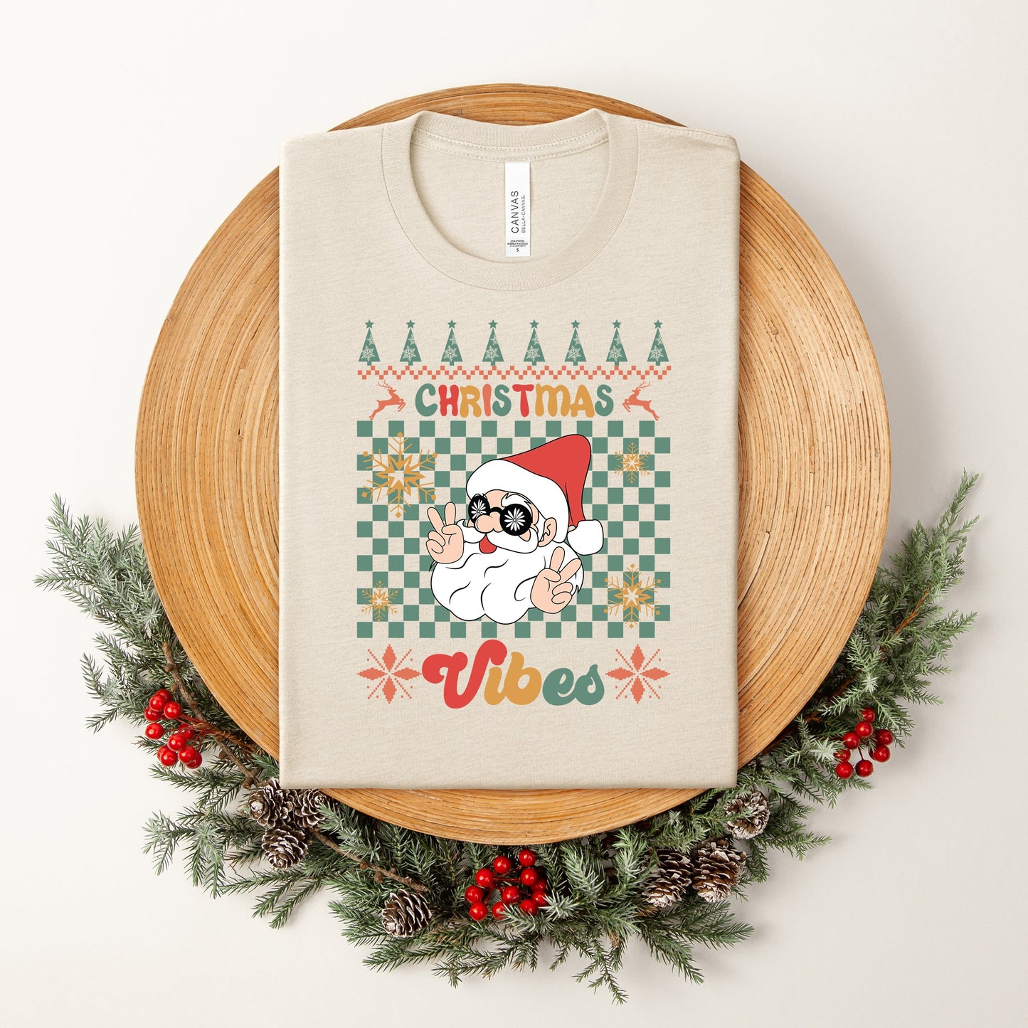 Christmas Vibes Peace Sign | Short Sleeve Crew Neck