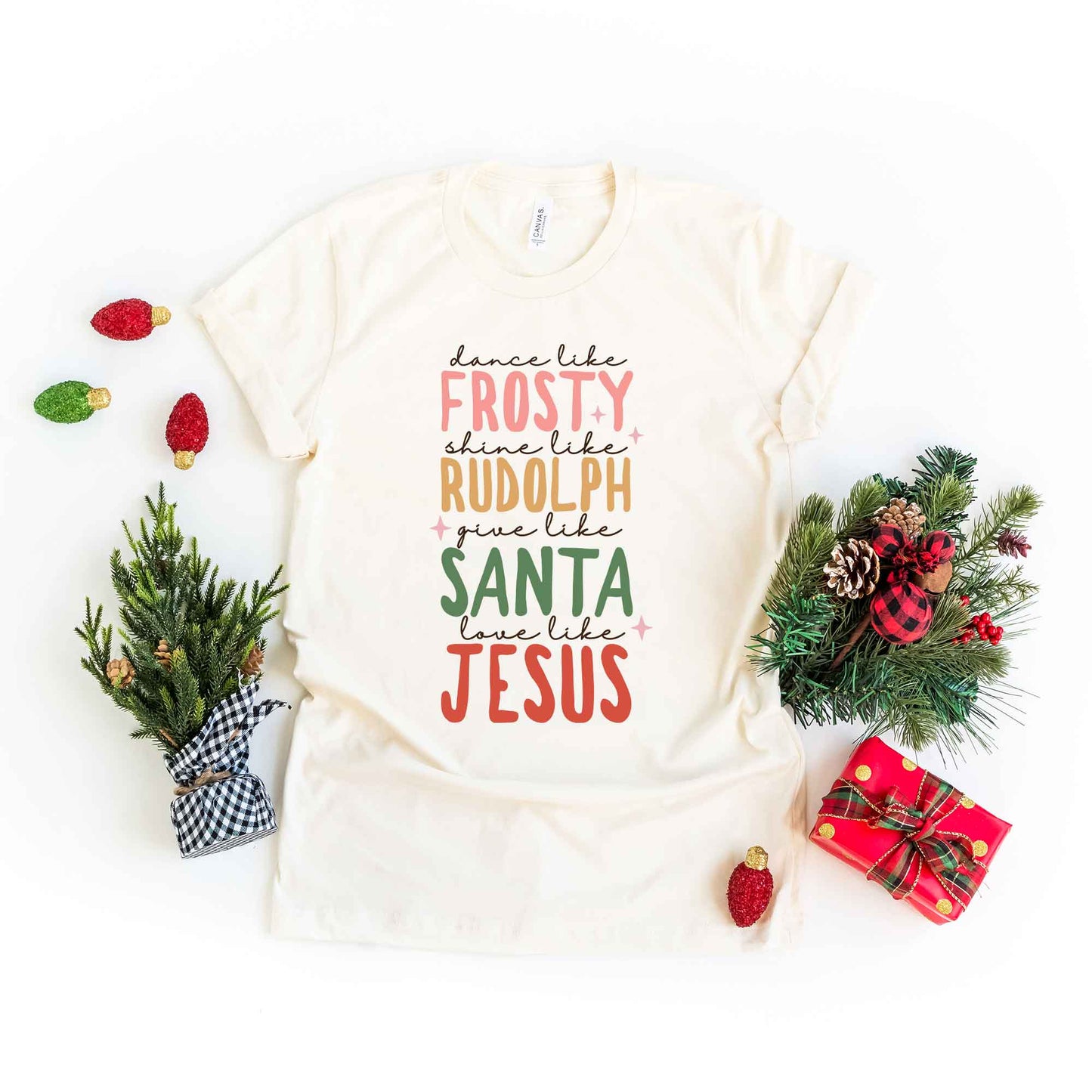 Frosty Rudolph Santa Jesus | Short Sleeve Graphic Tee