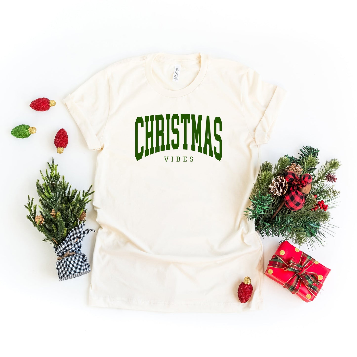 Christmas Vibes Varsity | Short Sleeve Graphic Tee