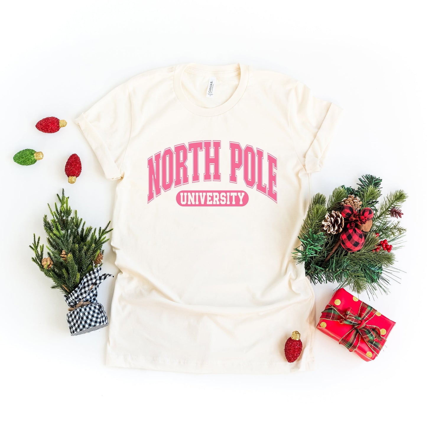 Pink North Pole University | Short Sleeve Crew Neck