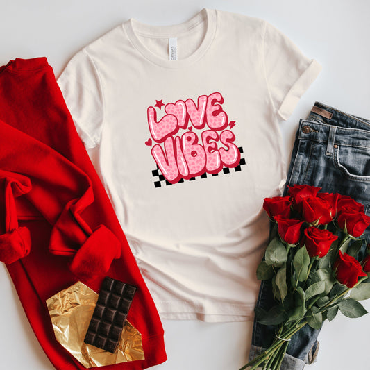 Love Vibes Stars Checkered | Short Sleeve Crew Neck