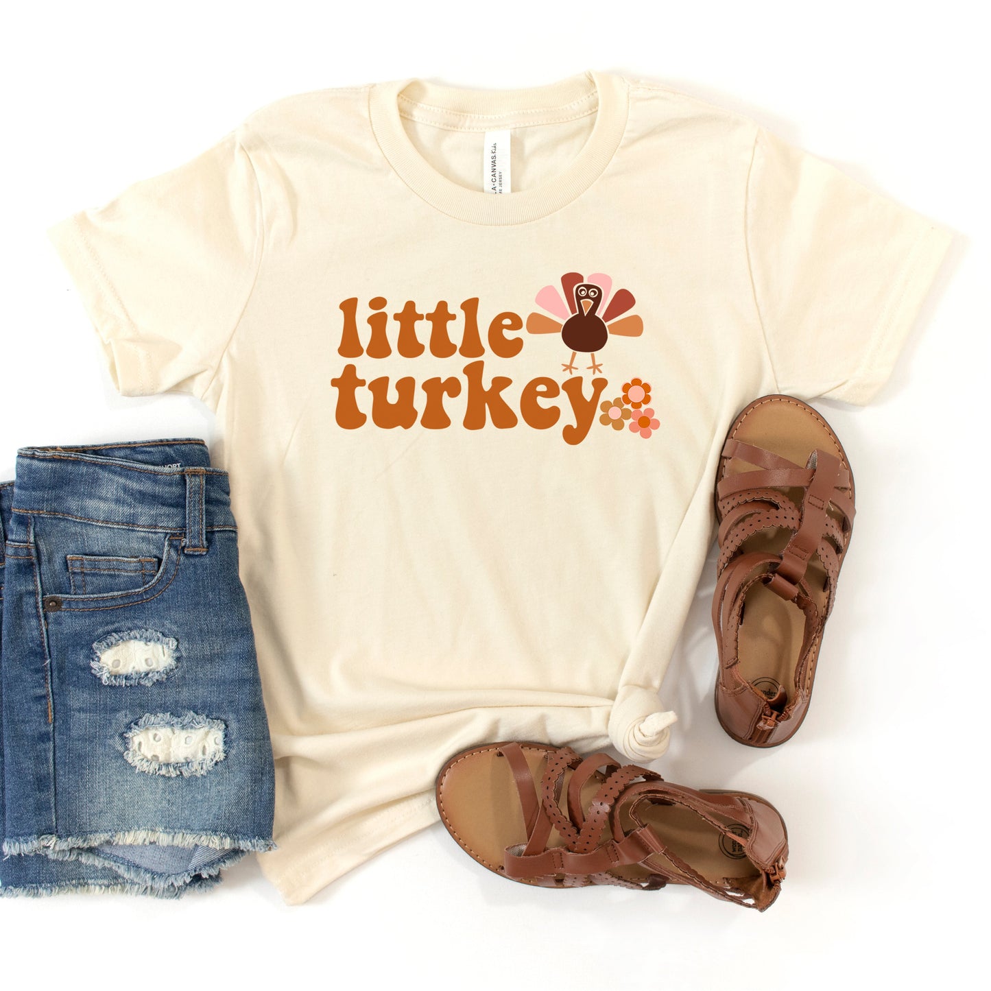 Little Turkey Flowers | Youth Short Sleeve Crew Neck