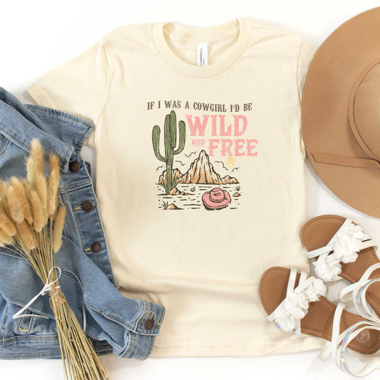 Retro Wild And Free Cowgirl | Youth Short Sleeve Graphic Tee