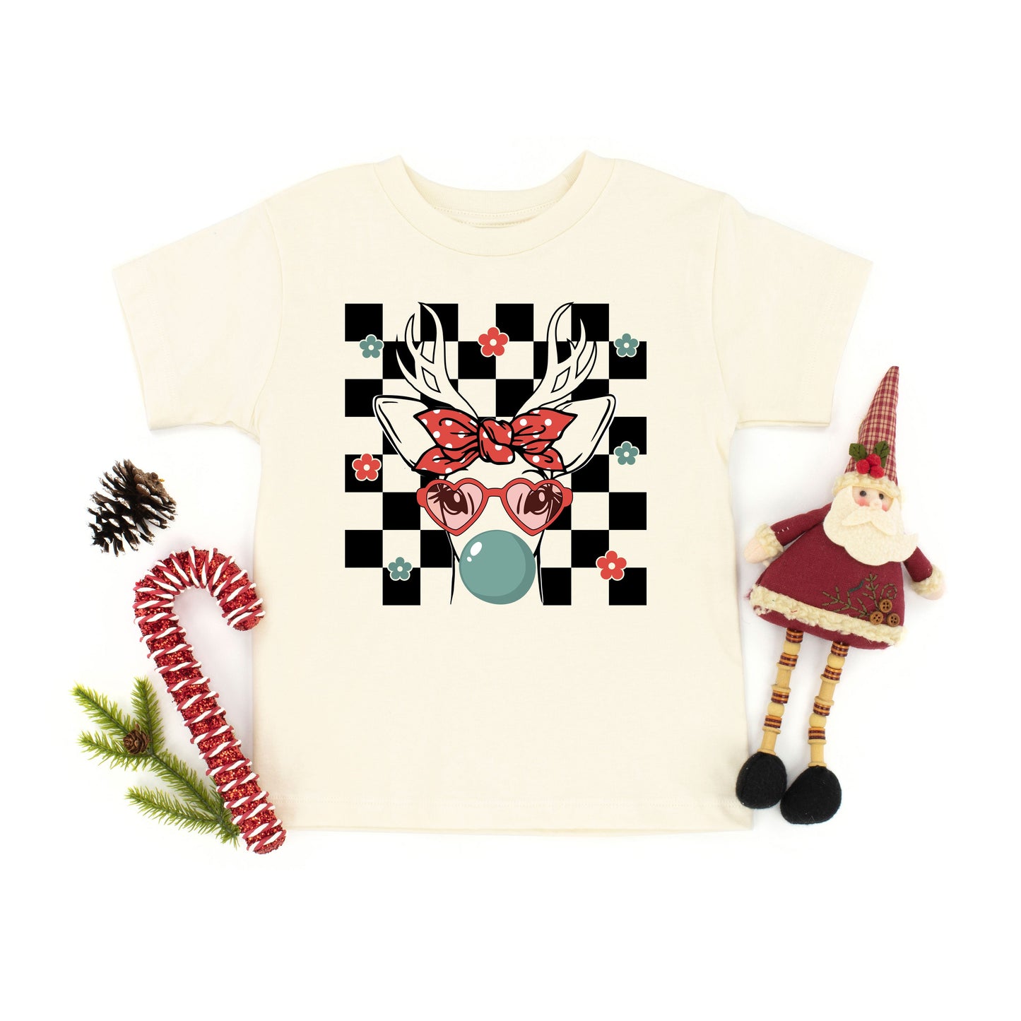 Checkered Reindeer | Youth Graphic Short Sleeve Tee