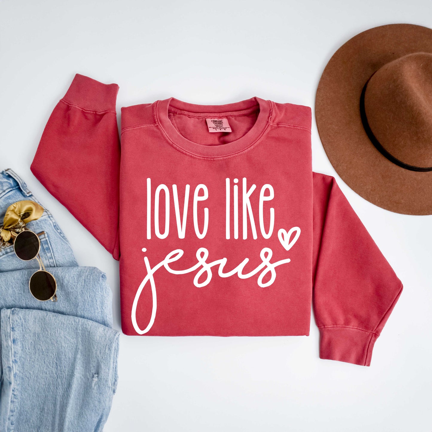 Love Like Jesus Cursive Heart | Garment Dyed Sweatshirt