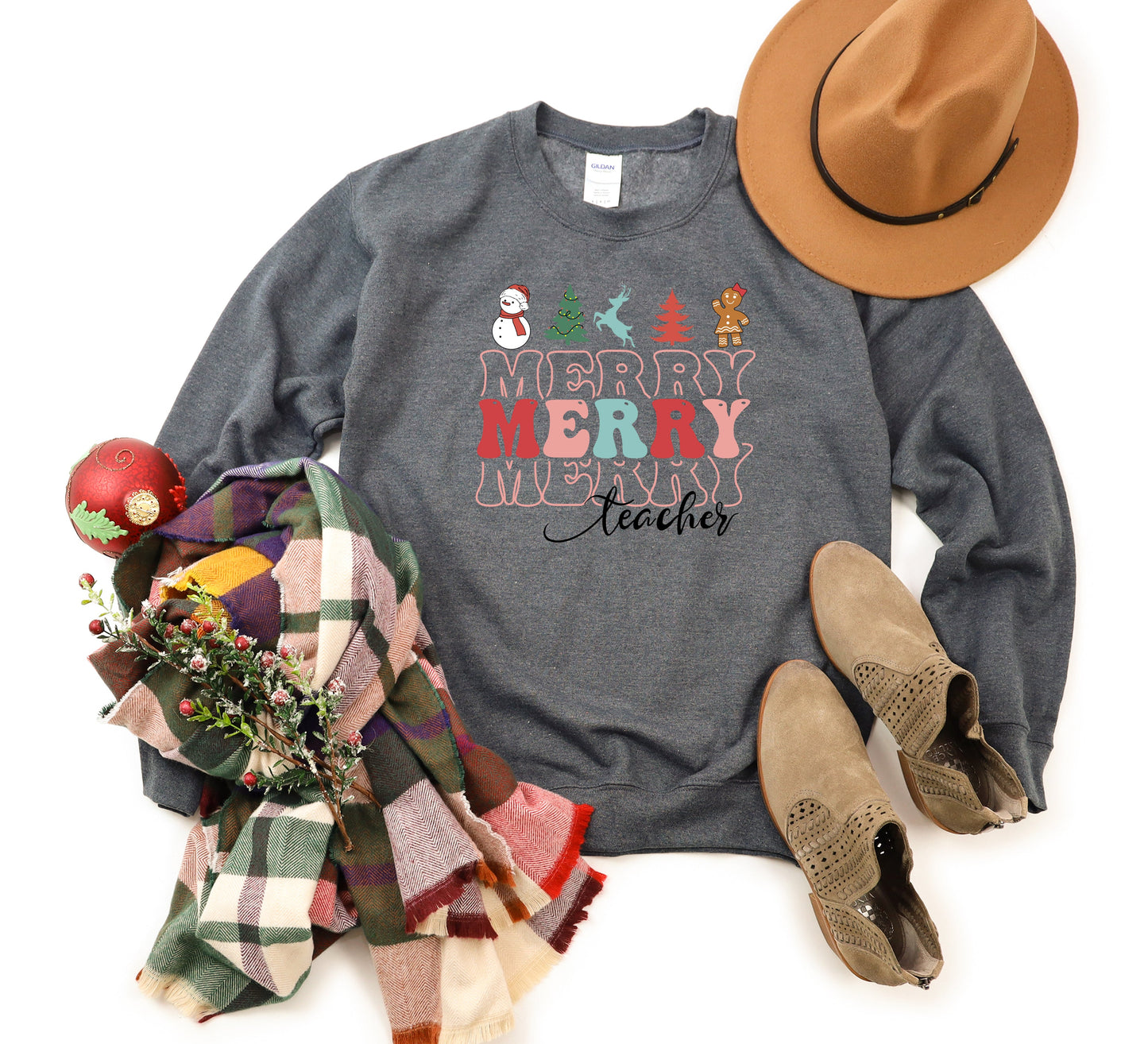 Merry Stacked Teacher | Sweatshirt