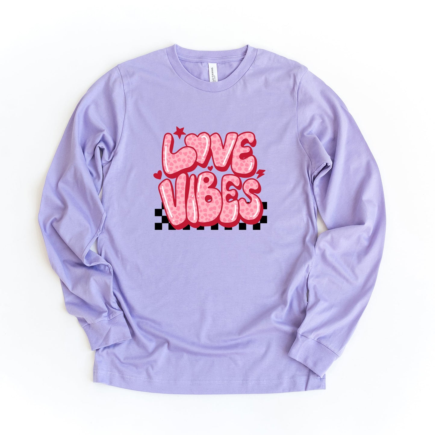 Love Vibes Stars Checkered | Long Sleeve Crew Neck