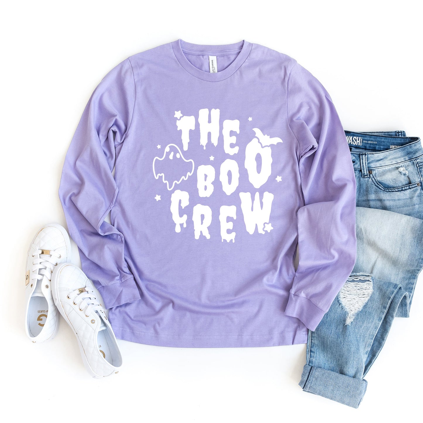 Boo Crew Bat and Ghost | Long Sleeve Crew Neck