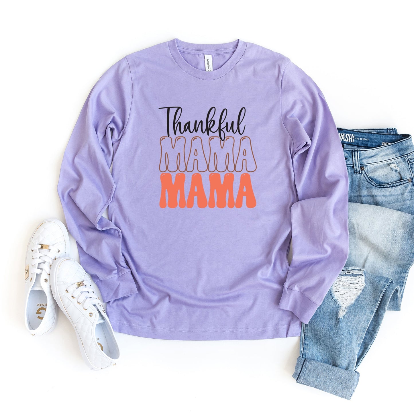 Thankful Mama Stacked | Long Sleeve Crew Neck