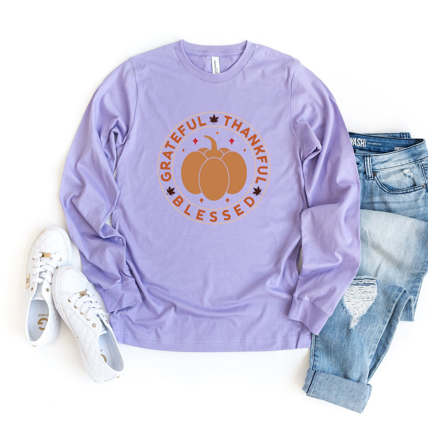 Grateful Thankful Bless Circle | Long Sleeve Crew Neck