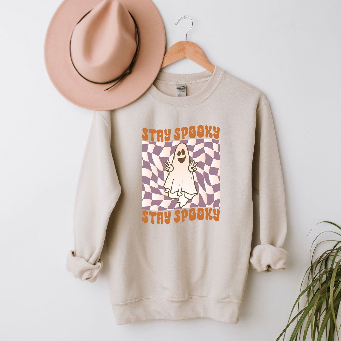 Checkered Stay Spooky Ghost | Sweatshirt