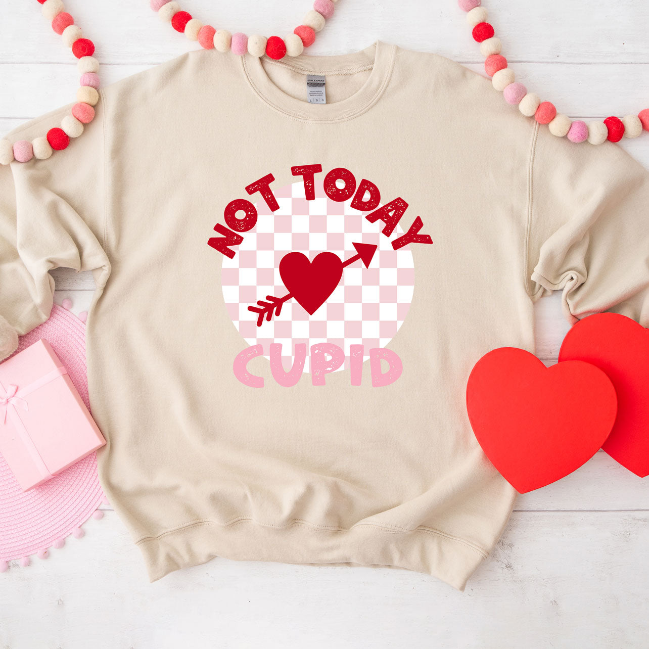 Not Today Cupid Checkered | Sweatshirt