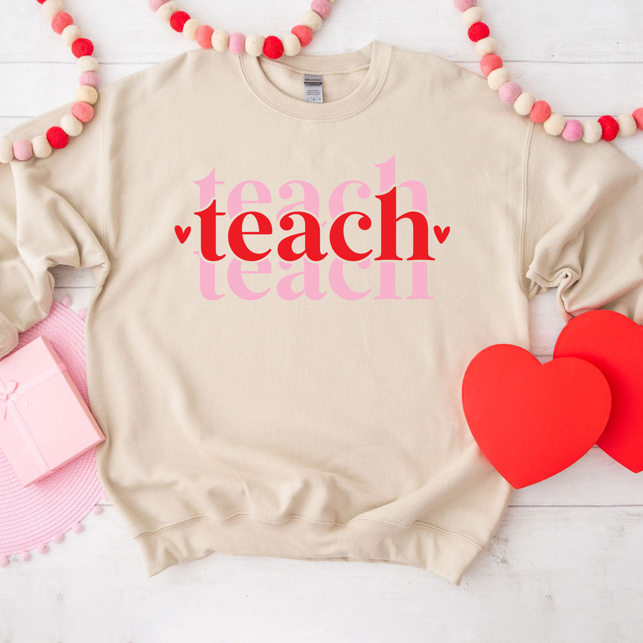Teach Stacked With Hearts | Sweatshirt