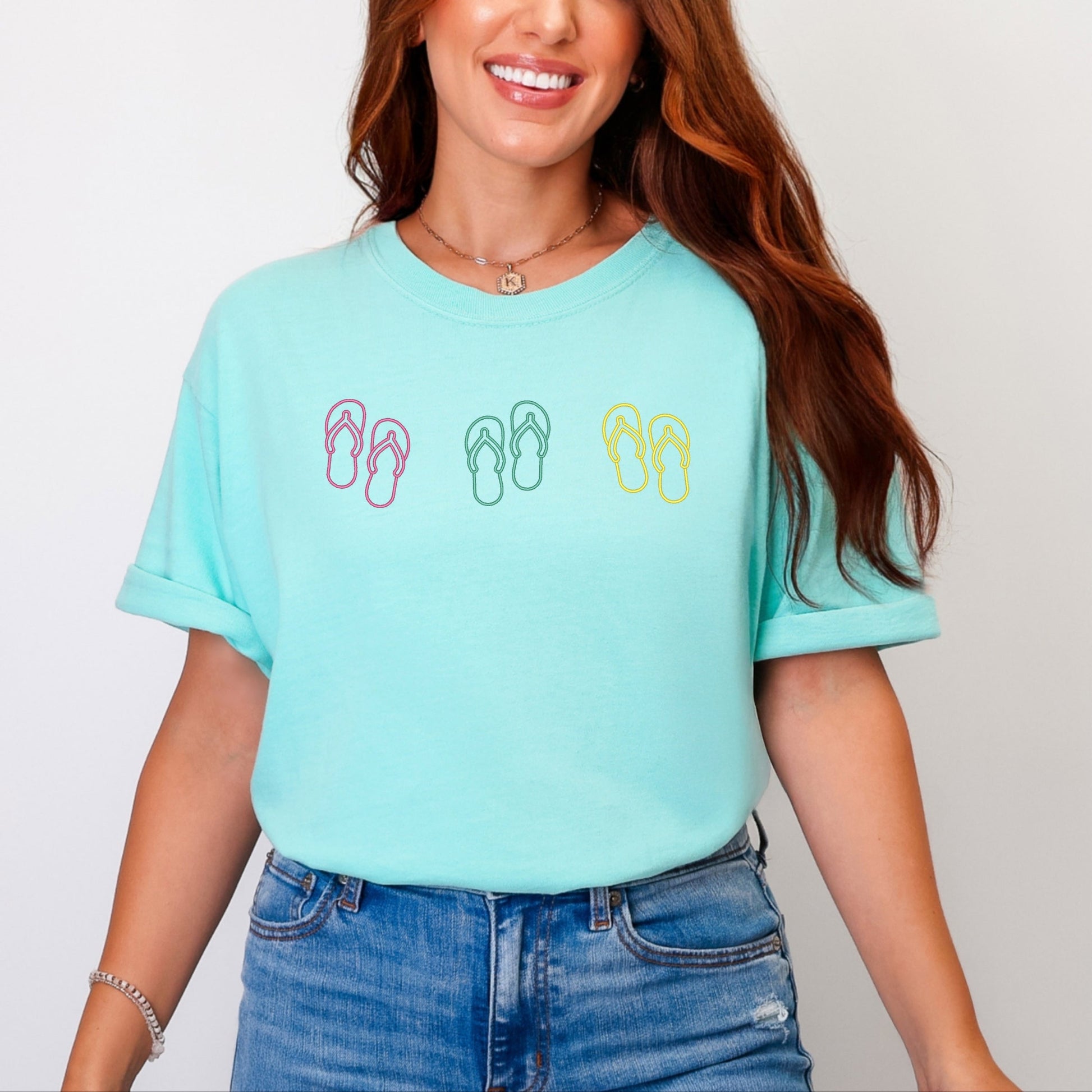 Embroidered Flip Flops - Women's Garment Dyed Graphic T-Shirt