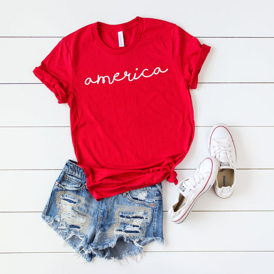 America - Cursive | Short Sleeve Graphic Tee