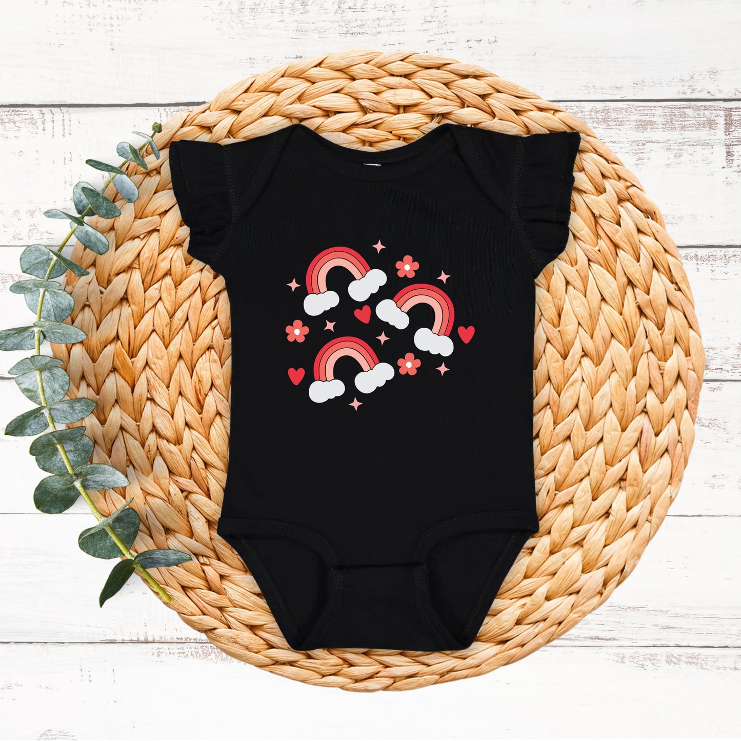 Valentine Rainbow | Baby Graphic Flutter Sleeve Bodysuit