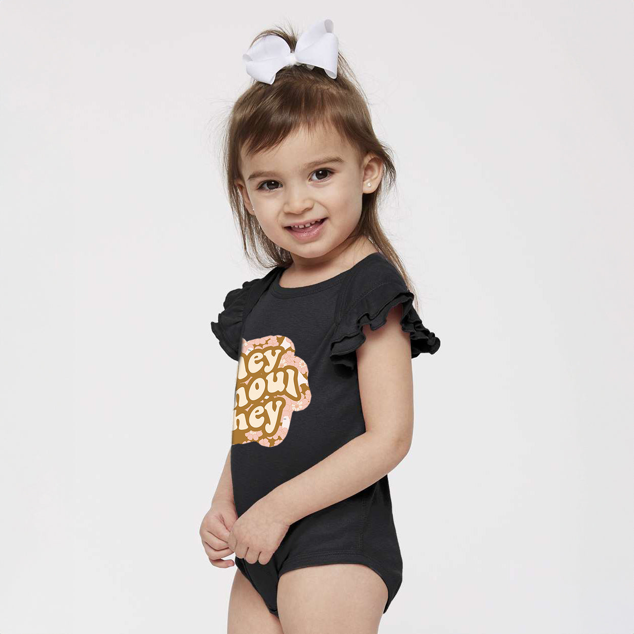 Hey Ghoul Hey Colorful | Baby Graphic Flutter Sleeve Bodysuit