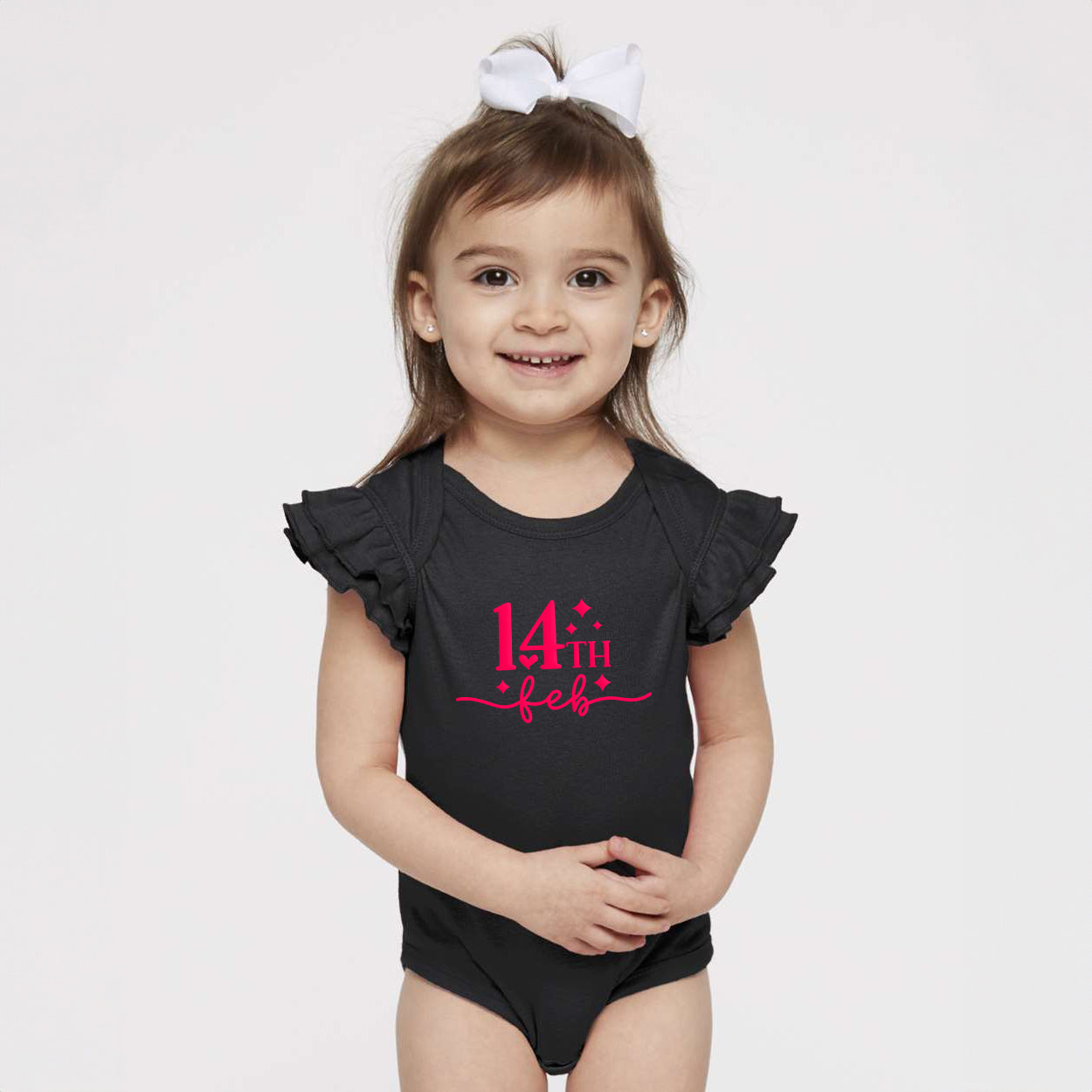 14th Feb Stars Puff Print | Baby Graphic Flutter Sleeve Bodysuit