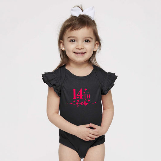14th Feb Stars Puff Print | Baby Graphic Flutter Sleeve Bodysuit