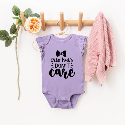 Crib Hair Don't Care | Baby Graphic Flutter Sleeve Bodysuit
