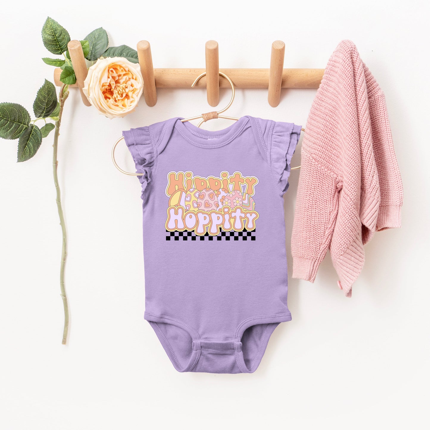 Hippity Hoppity Eggs | Baby Graphic Flutter Sleeve Bodysuit