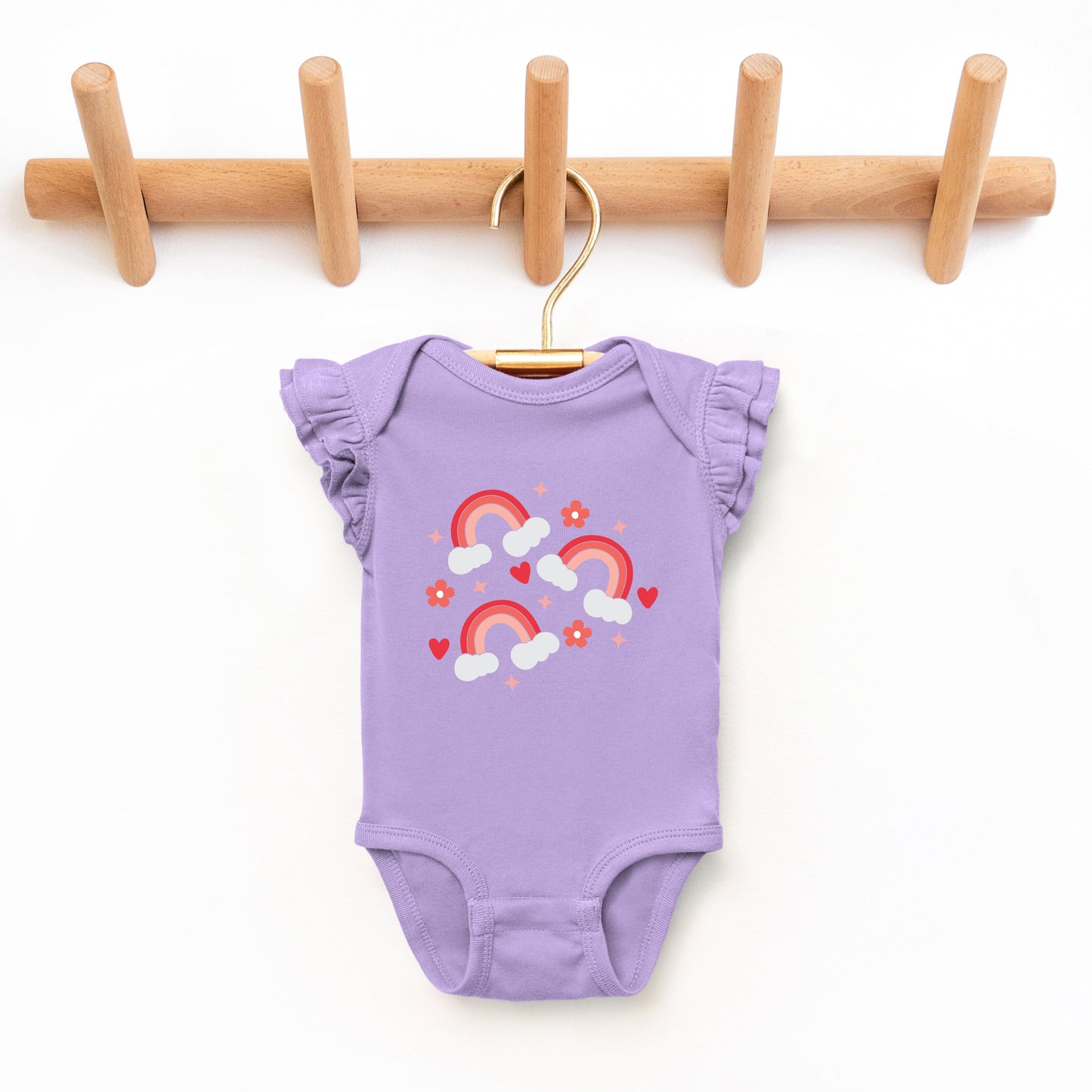 Valentine Rainbow | Baby Graphic Flutter Sleeve Bodysuit