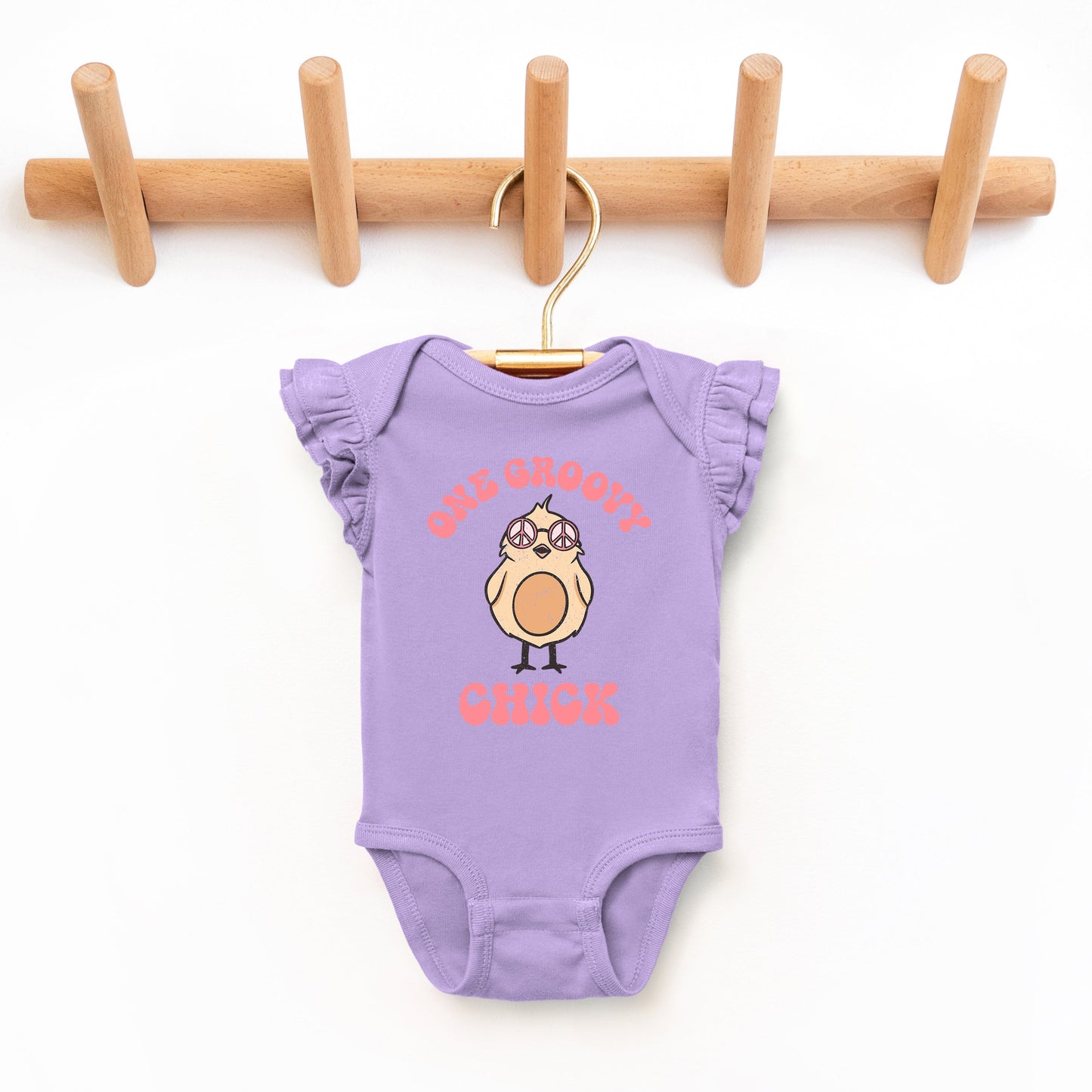 One Groovy Chick | Baby Graphic Flutter Sleeve Bodysuit