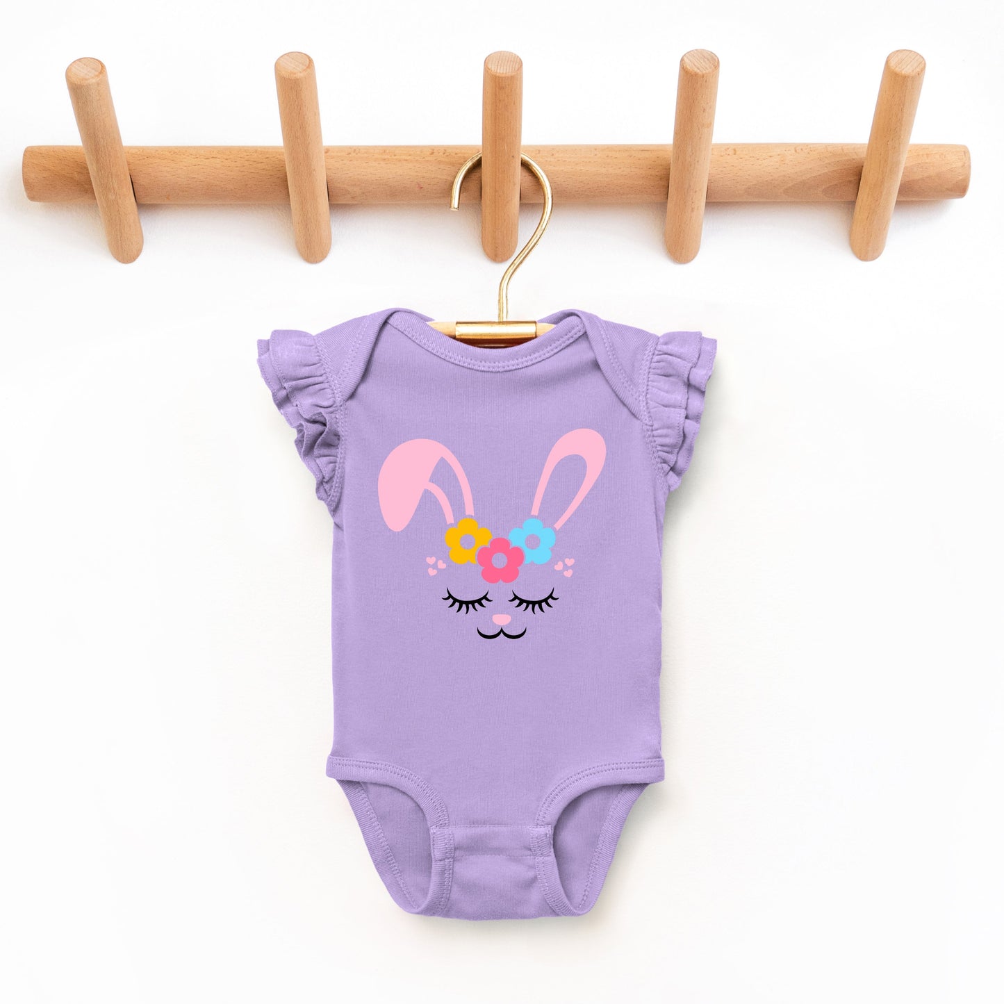 Bunny Face With Flowers | Baby Graphic Flutter Sleeve Bodysuit