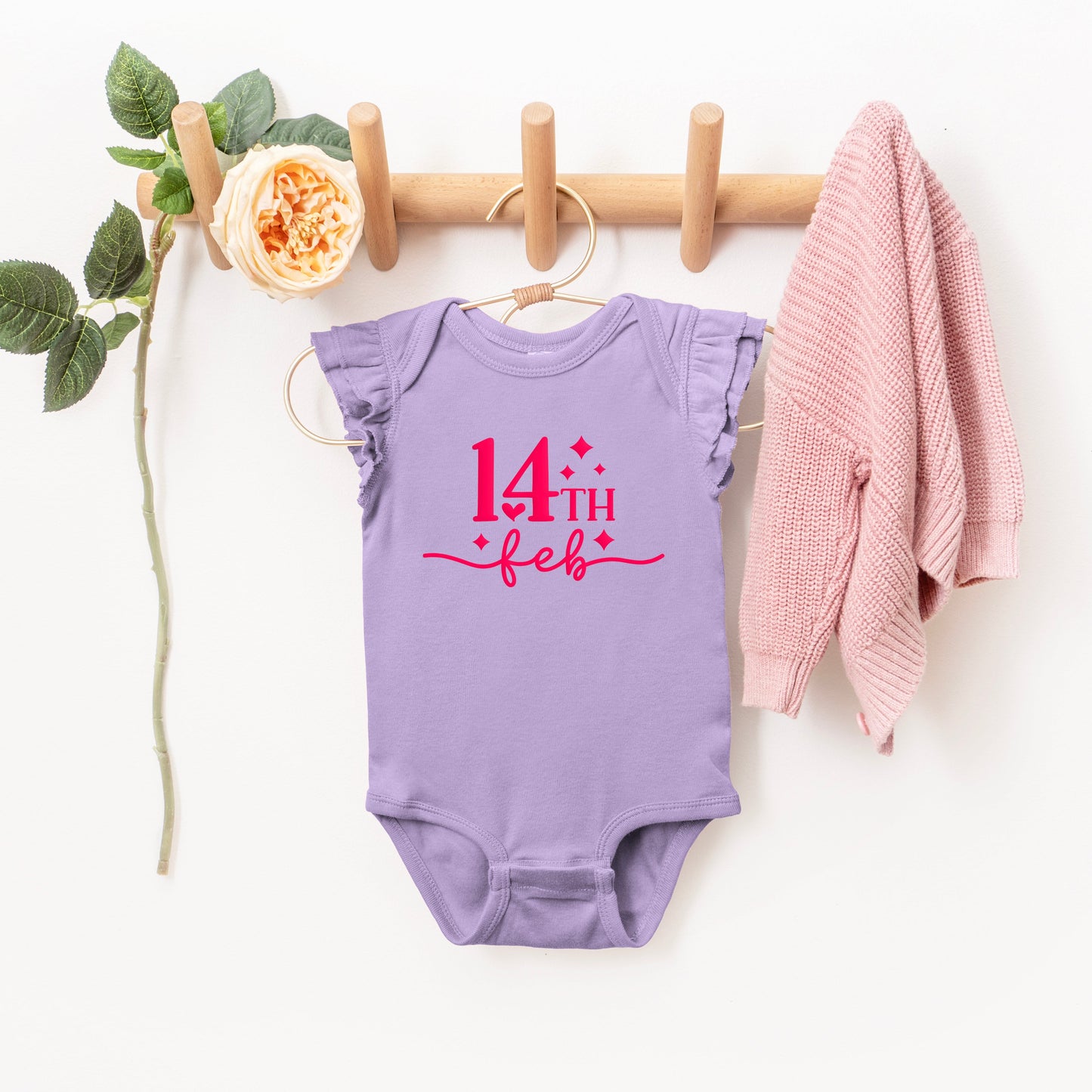 14th Feb Stars Puff Print | Baby Graphic Flutter Sleeve Bodysuit