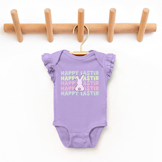 Pastel Happy Easter Stacked | Baby Graphic Flutter Sleeve Bodysuit
