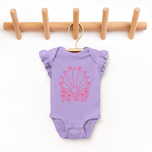 Grow Wild Sun Child | Baby Graphic Flutter Sleeve Bodysuit